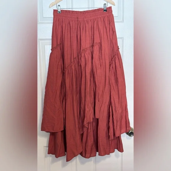 NWOT Scarlett Darkness Renaissance Boho Ruffle Skirt XL Terracotta Rust Red - Picture 4 of 8